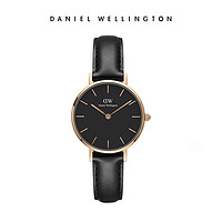 Daniel Wellington 简约28mm黑盘金圈女士皮手表