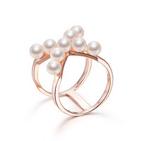 京润珍珠 时尚单品 X型 S925银镶淡水珍珠戒指女戒个性设计