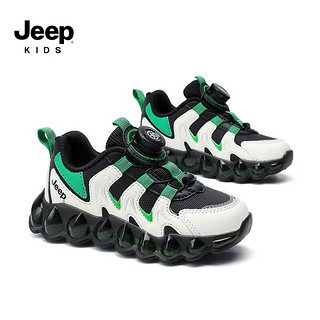 Jeep 吉普 儿童运动鞋篮球鞋网面青少年跑步旋钮童鞋2022新款秋冬季二棉男童鞋子 耀野绿革 34
