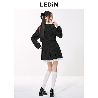 LEDIN 乐町 假两件连衣裙2022秋冬新款女气质小香风套装富家千金黑色裙子