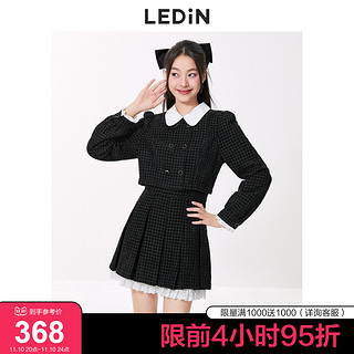 LEDIN 乐町 假两件连衣裙2022秋冬新款女气质小香风套装富家千金黑色裙子