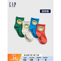 Gap 盖璞 男幼童冬季2022新款中筒袜四双装513023童装 笑脸组合 16-18cm(4-5岁)