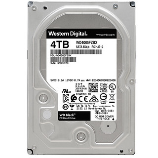 Western Digital 西部数据 黑盘系列 3.5英寸 台式机硬盘 4TB（CMR、7200rpm、256MB）WD4005FZBX