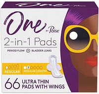 One by Poise 女性护翼卫生巾(2 合 1 周期和女性膀胱防漏垫常规吸收,66 片