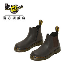 Dr.Martens 马汀博士 2976 J侧拉链舒适软皮棕色儿童切尔西靴