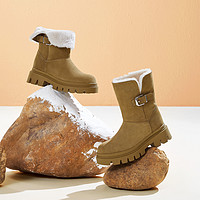 CAMEL 骆驼 翻领加绒雪地靴女2022冬季新款保暖棉靴舒适女靴