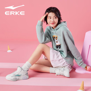 ERKE 鸿星尔克 官方旗舰板鞋女轻便耐磨女鞋高帮滑板鞋运动鞋 52122301415 橡芽白/一度灰 35
