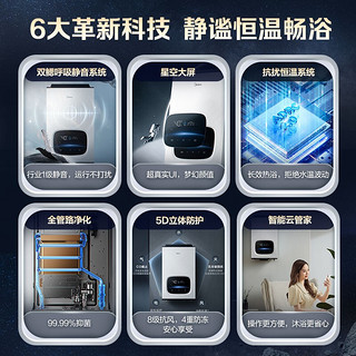 Midea 美的 18升大水量燃气热水器天然气 冷凝式智能变频一级能效双增压零冷水JSLQ30-18LN5 轻音低噪烟灶燃热三件套