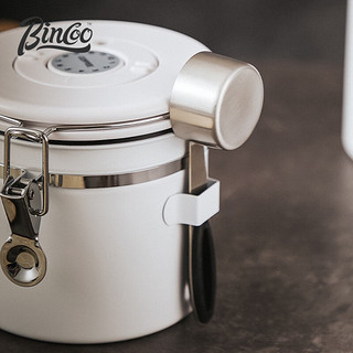 bincoo咖啡粉密封罐不锈钢咖啡豆罐单向自动排气储存保鲜收纳罐 白色1.2L（约装350g）