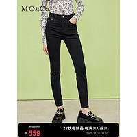 MO&Co;. 摩安珂 MOCO2022秋新品高腰弹力修身显瘦黑色牛仔裤小脚裤MBB3JENT26 牛仔黑色 27/M