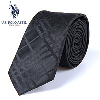 us polo assn U.S. POLO ASSN 男士领带 6cm宽商务正装新郎律师百搭休闲学生品牌领带男款礼盒装 SLDOO-60010 黑色格纹