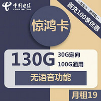 中国电信 惊鸿卡 19元月租（100G通用+30G定向）