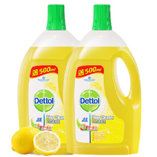 Dettol 滴露 地板清洁剂 木地板瓷砖擦拖洗地机可用 非草酸保养蜡乳胶漆清洁片 柠檬清香2L*2瓶