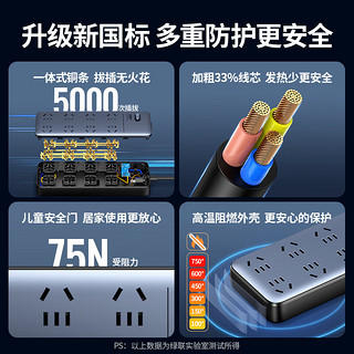 UGREEN 绿联 新国标8位总控防雷插座 抗电涌