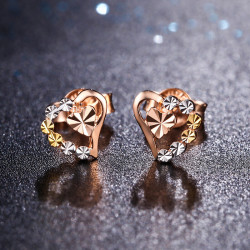 zhouliufu周六福18k金耳钉彩金耳饰女车花心心相印佳礼现货