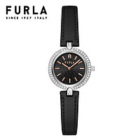 FURLA 芙拉 进口时尚女表 LOGO LINKS系列 镶钻表圈时尚皮带女士腕表 黑色 皮带