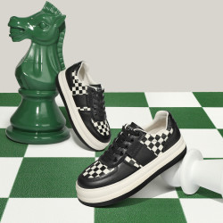 belle百丽棋盘格运动鞋女2022厚底休闲鞋单绒里