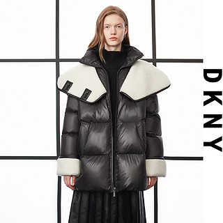 DKNY 唐可娜儿 加厚仿羊羔绒拼接连帽女式羽绒服