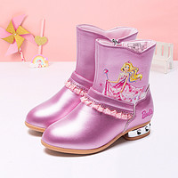 Barbie 芭比 儿童靴子2022秋冬季新款女童棉靴中筒靴