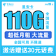 中国电信 星安卡 19元/月（80G通用流量+30G定向流量）送30话费