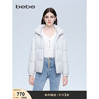 bebe 2021冬季新款女短款粗花呢羽绒服外套403303 蓝白 XS