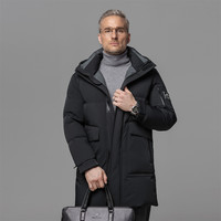 雪中飞 SNOWFLYING男式加厚羽绒服冬季防寒保暖时尚有型中长款 4XL 黑色