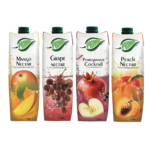 PRIMA 普瑞达 地中海塞浦路斯进口 果汁饮料家庭装 1L×4瓶 芒果汁桃汁葡萄汁石榴汁混合口味尝鲜装