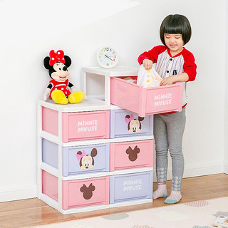 IRIS 爱丽思 迪士尼卡通抽屉式塑料窄型收纳柜儿童柜整理柜储物柜鞋柜DMCD 3层粉/紫色