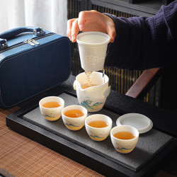 羊脂玉白瓷旅行茶具套装2022新款高档户外便携式快客杯一壶四杯