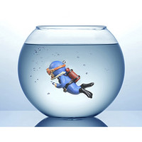 阿拖（ATUO）漂浮潜水员蓝胖子 鱼缸造景摆件
