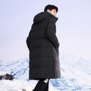 雪中飞 SNOWFLYING2022秋冬新品潮流男式连帽长款百搭简约保暖防寒羽绒服 黑色|8056 175/92A