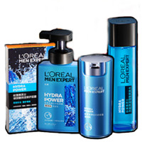 L'OREAL PARIS 巴黎欧莱雅 男士护肤套装 (水能保湿氨基酸洁面乳180ml+增强爽肤水130ml+滋润乳50ml+玻尿酸保湿修护面膜20ml*5片)