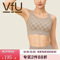 VFU 假两件运动内衣女跑步防震专业高强度防下垂收副乳健身背心秋 咖色棋盘格 S