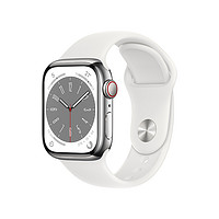 Apple 苹果 Watch Series 8 智能手表 41mm GPS+蜂窝网络款 银色不锈钢表壳 白色运动型表带（GPS、血氧、ECG）