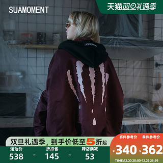 suamoment 男女款连帽棉服 018D009 黑色/红色 M