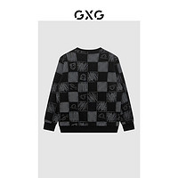 GXG 22年秋季新款拼色印花休闲圆领套头长袖卫衣男 黑色 175/L