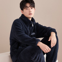 红豆居家 秋冬贴布花睡衣珊瑚绒加绒加厚保暖男士家居服