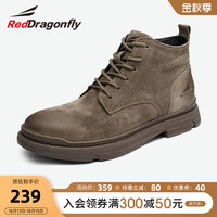 红蜻蜓 RED DRAGONFLY 男鞋2022秋季新款真皮高帮鞋男士工装靴子潮休闲马丁靴短靴