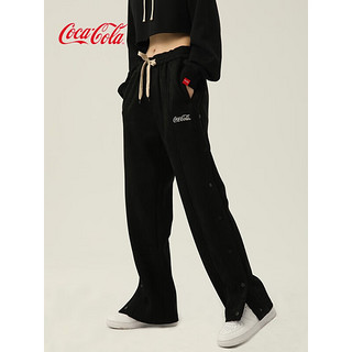 可口可乐 麂皮绒Logo刺绣侧边排扣直筒宽松裤