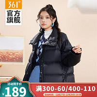 361度羽绒服2021冬季女款短羽绒服休闲宽松保暖面包服女士厚外套 基础黑 S