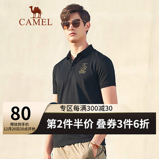 CAMEL 骆驼 男装 短袖Polo衫男2021夏季商务休闲刺绣翻领半袖上衣潮 XBB265066 黑色XXL