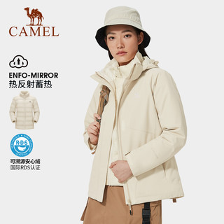丁真同款骆驼 CAMEL户外羽绒服冲锋衣男女三合一冬季登山服外套 军绿色 M