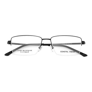 镜宴 &essilor 依视路 CVF4017BK 黑色钛金属眼镜框+钻晶A4系列 1.60折射率 防蓝光镜片