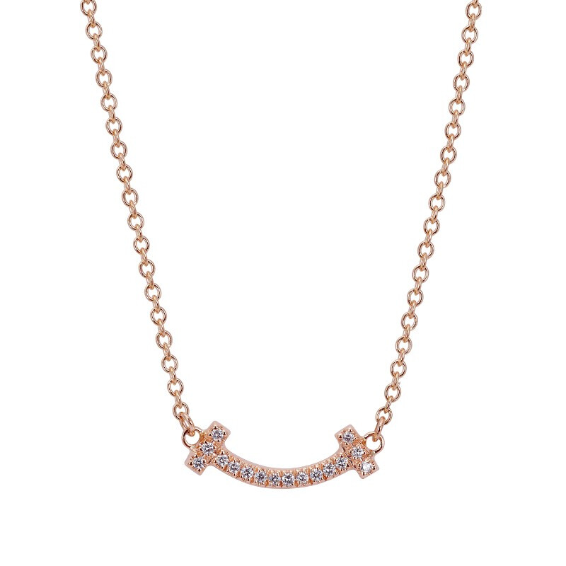 Tiffany&Co. 蒂芙尼 T系列 62617780 笑脸18K玫瑰金钻石项链 0.03克拉
