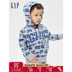 Gap 盖璞 男幼童LOGO恐龙汽车印花卫衣749379 冬季新款儿童装洋气连帽衫