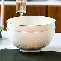 嘉兰 骨瓷碗家用黄金色描边轻奢浮雕吃米饭碗创意陶瓷吃面碗