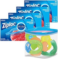 Ziploc 密保诺 Quart 食品储存冷冻袋，握持密封技术，可打开和关闭，30 件，4 件装