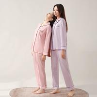 MERCURY 水星家纺 100%棉针织面料防凸点/花瓣领家居服套装活性印染女士家居服