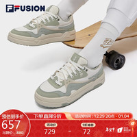 FILA 斐乐 FUSION斐乐潮牌女鞋潮流板鞋2022冬厚底休闲运动鞋BANK 微白/茶绿-WT 38.5