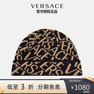 VERSACE 范思哲 中性奢侈品字母装饰针织保暖潮流毛线帽黑色+金色OS 新年礼物